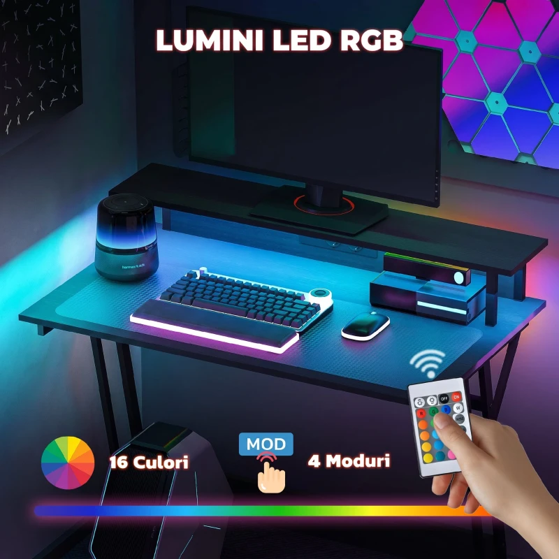 Birou Gaming LED cu Suport pentru Monitor - imagine 7