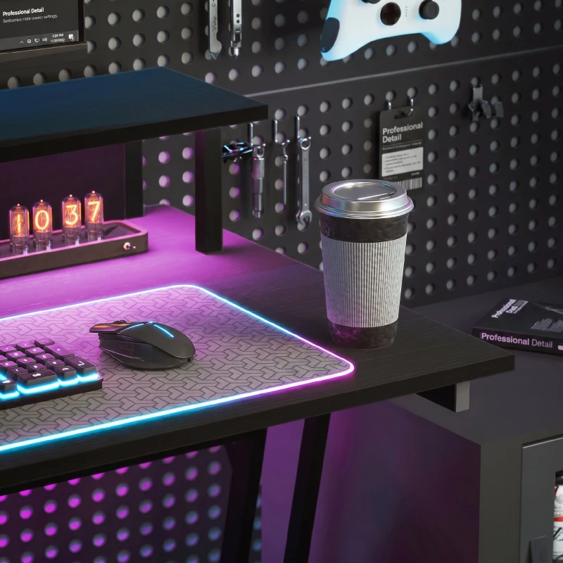 Birou Gaming LED cu Suport pentru Monitor - imagine 2