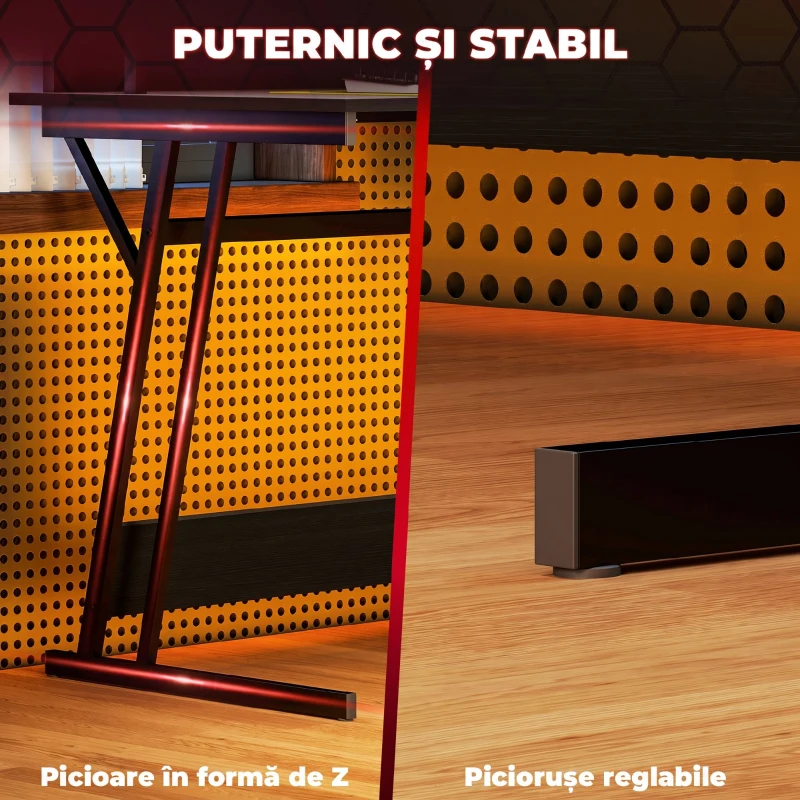 Birou Gaming LED cu Suport pentru Monitor - imagine 4