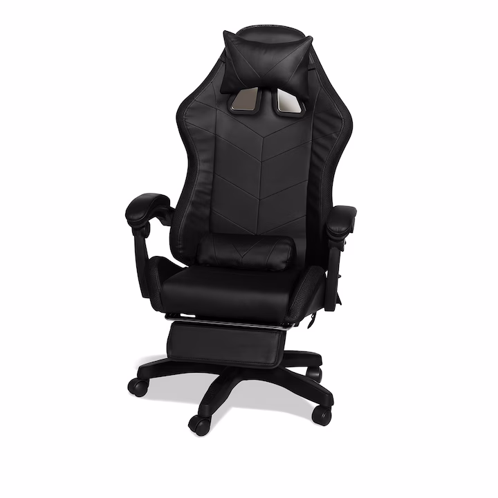 Scaun Gaming Premium cu Masaj 5 Puncte, Perna Lombara cu Vibratii, Iluminare LED RGB pe Banda, Boxe Bluetooth Integrate, Suport Picioare Retractabil, Recliner, Telecomanda Control Lumini si Masaj, Piele PU Rezistenta - imagine 4