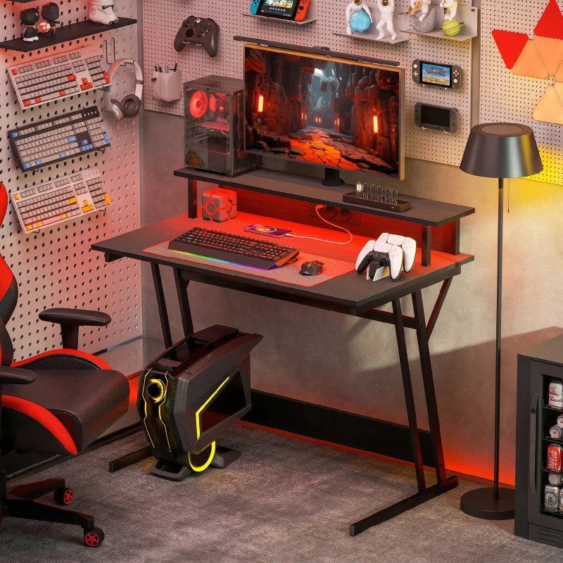 Birou Gaming LED cu Suport pentru Monitor - imagine 3