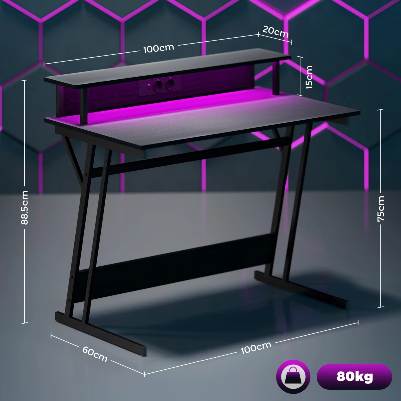 Birou Gaming LED cu Suport pentru Monitor - imagine 8