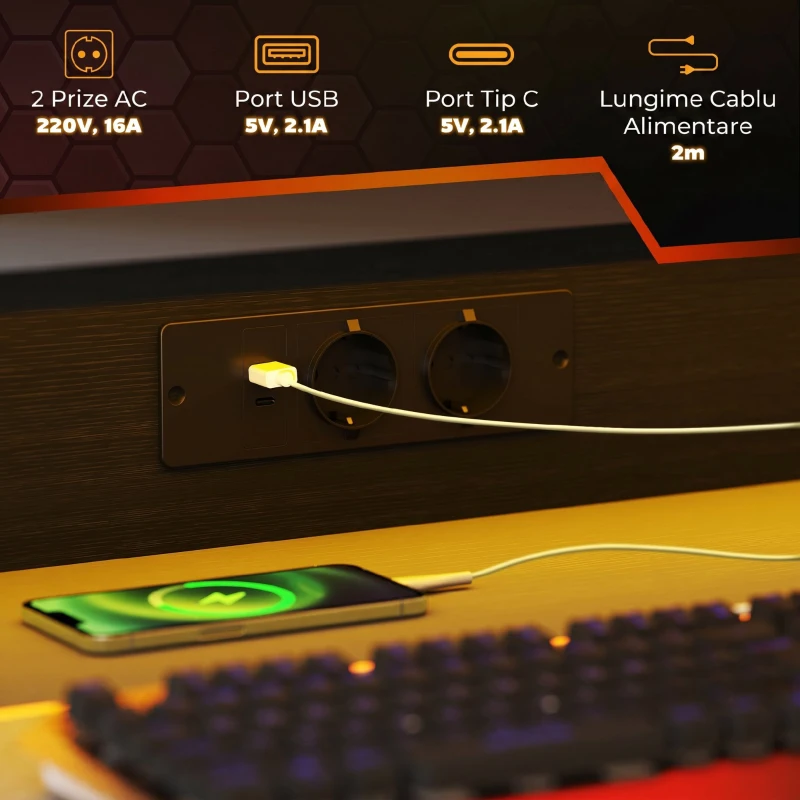 Birou Gaming LED cu Suport pentru Monitor - imagine 6